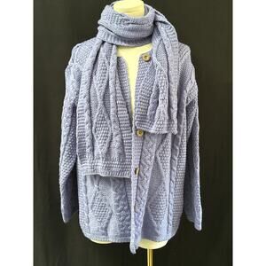 Women’s Merino Wool Connemara Knitwear Purple Sweater & Scarf Sz S